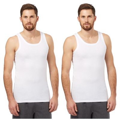 Big and tall pack of two white crew neck vests